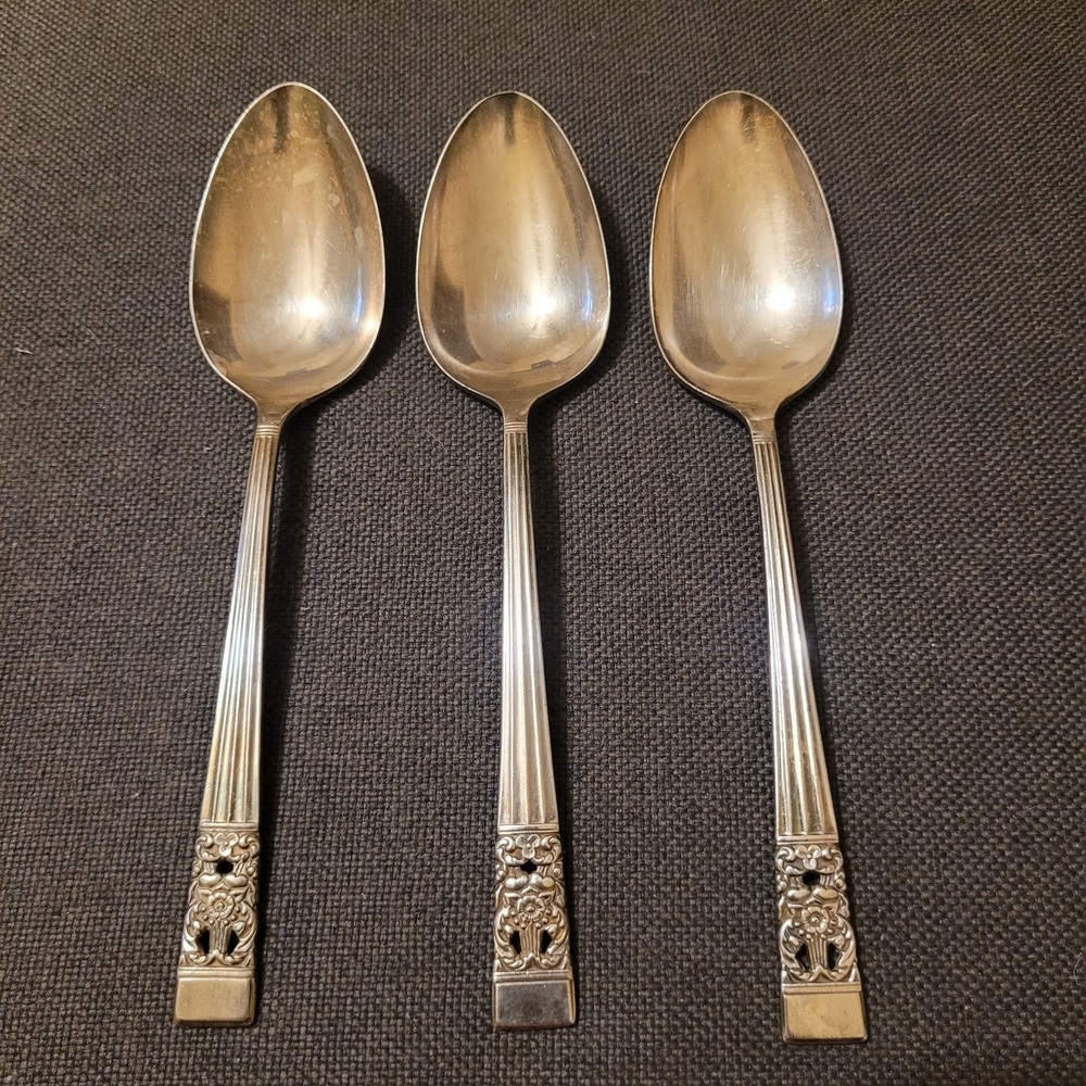 X3 Oneida Community 1936 CORONATION Silverplate 8.5" Large Serving Spoons